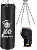 Punching Bag Set with Boxing Wraps - Heavy Punching Bags for Boxing, Judo, Kickboxing | Boxing Bag Made of PU for Men (Black PU Unfilled, 4.00)
