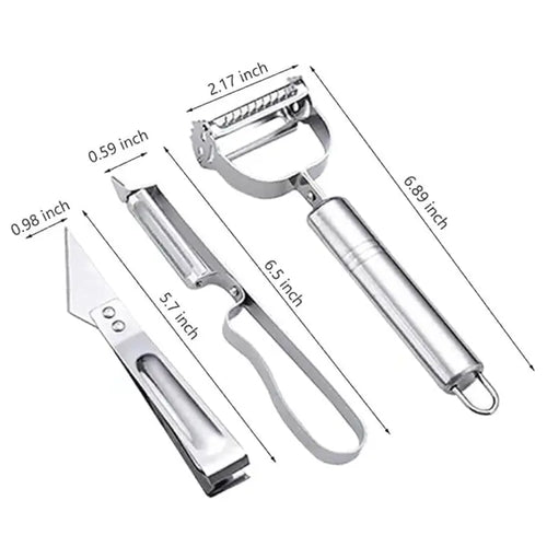 3 in 1 Stainless Steel Vegetable & Fruit Peeler Set with Julienne Slicer and Cutter Multipurpose Kitchen Peeling Tool (3 Pcs Set)