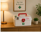 Multipurpose Medicine Storage Box with Handle | Plastic First Aid Kit Organizer with 2 Compartments (White)