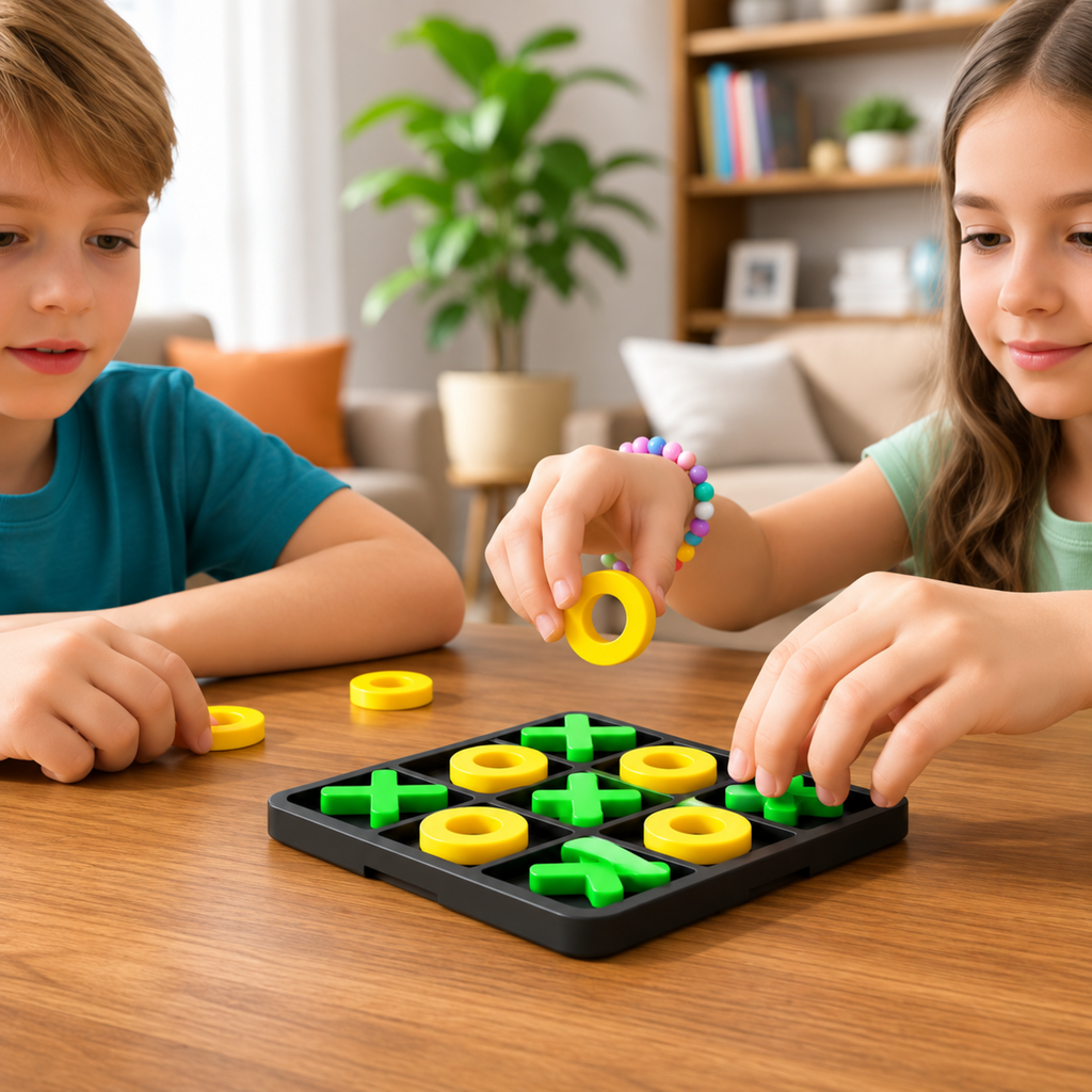 Classic Tic Tac Toe Board Game with Interlocking X & O Pieces