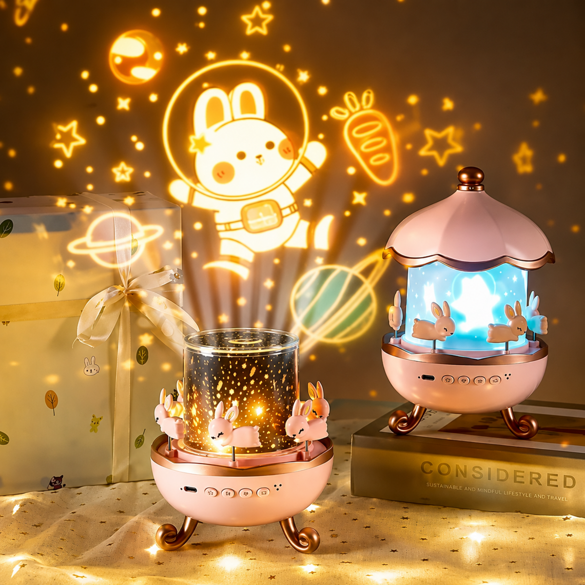 Galaxy Bunny Star Projector Lamp