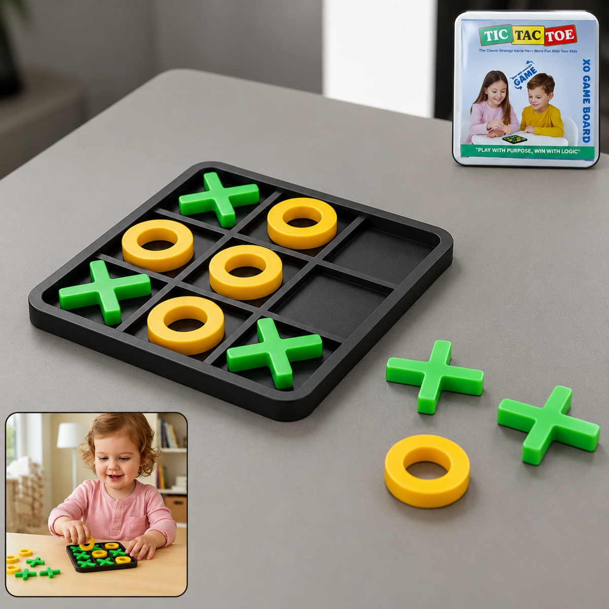Classic Tic Tac Toe Board Game with Interlocking X & O Pieces